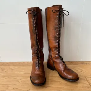 I.N.K. Lace Up Knee High Boot Brown Leather 36 Made in Italy Boho Bohemian Boots