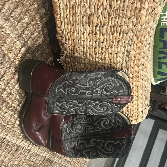 Iron Age Vintage Men's Black Maroon Genuine Leather Cowboy Boots Size 10.5