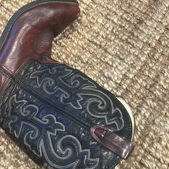 Iron Age Vintage Men's Black Maroon Genuine Leather Cowboy Boots Size 10.5