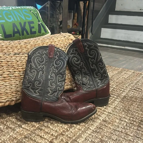 Iron Age Vintage Men's Black Maroon Genuine Leather Cowboy Boots Size 10.5