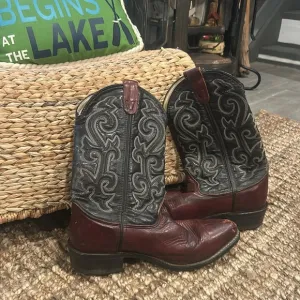 Iron Age Vintage Men's Black Maroon Genuine Leather Cowboy Boots Size 10.5