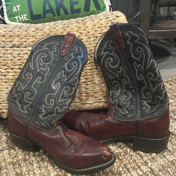 Iron Age Vintage Men's Black Maroon Genuine Leather Cowboy Boots Size 10.5