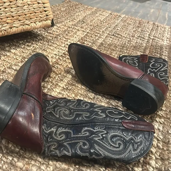 Iron Age Vintage Men's Black Maroon Genuine Leather Cowboy Boots Size 10.5