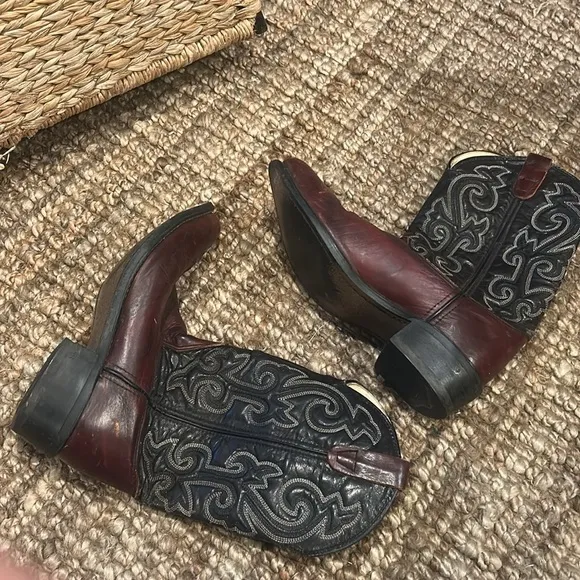Iron Age Vintage Men's Black Maroon Genuine Leather Cowboy Boots Size 10.5