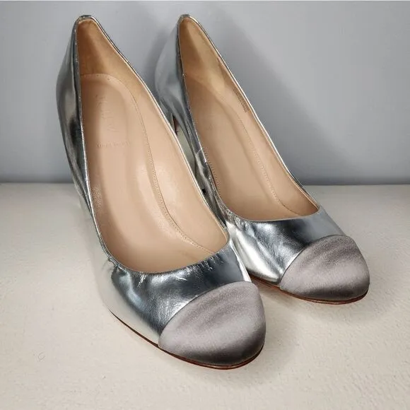 J CREW $278 Silver Cap Toe Chunky Heels Women's Size 10 RARE NWOT
