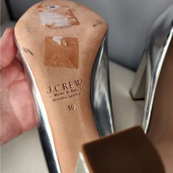 J CREW $278 Silver Cap Toe Chunky Heels Women's Size 10 RARE NWOT