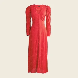 J CREW BOHO FARMHOUSE DRAPEY PUFF SLEEVE PIN DOT RED MIDI DRESS NWT SZ 8
