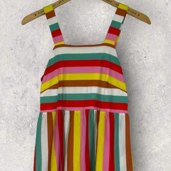 J Crew Striped Maxi Dress 2020 Rainbow Tiered Square Neck Cotton Size XXS Boho