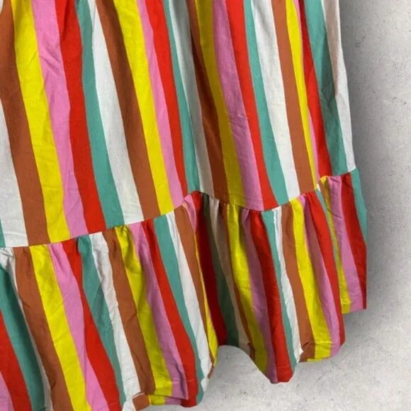 J Crew Striped Maxi Dress 2020 Rainbow Tiered Square Neck Cotton Size XXS Boho