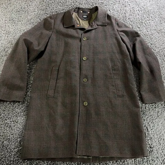 Jack Spade Warren Street Wool Car Coat Mens Size XL Brown Burgundy Plaid Jacket
