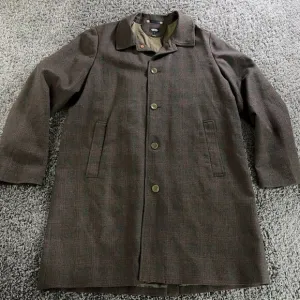 Jack Spade Warren Street Wool Car Coat Mens Size XL Brown Burgundy Plaid Jacket