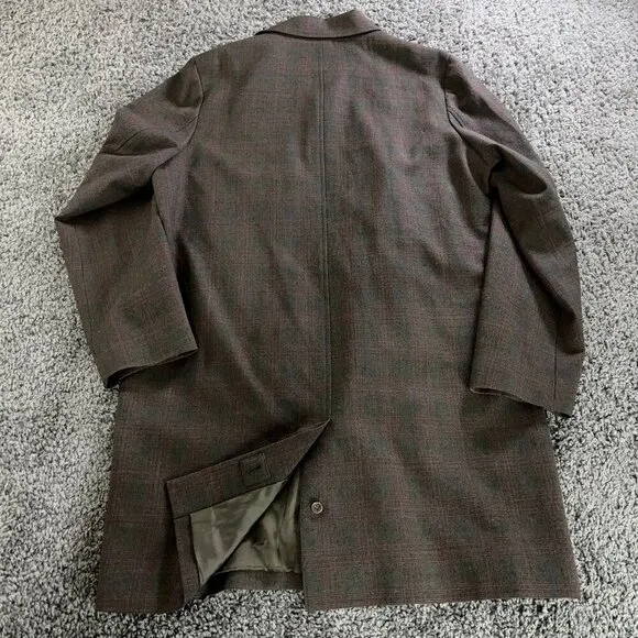 Jack Spade Warren Street Wool Car Coat Mens Size XL Brown Burgundy Plaid Jacket