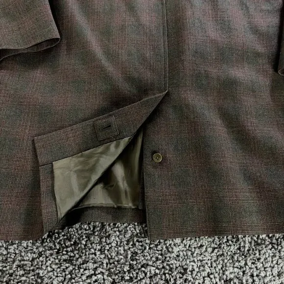 Jack Spade Warren Street Wool Car Coat Mens Size XL Brown Burgundy Plaid Jacket