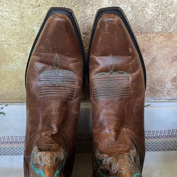 J.B Dillion Women’s Western Cowboy Brown/Turquoise Boho Calf Leather Boots