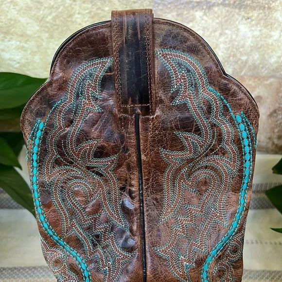 J.B Dillion Women’s Western Cowboy Brown/Turquoise Boho Calf Leather Boots