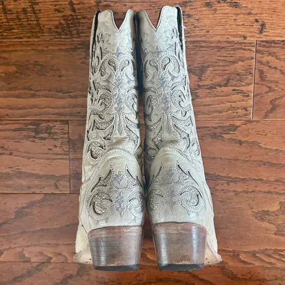 J.B. Dillon Reserve Crystal Embellished Bridal Boots in Bone Size US 7