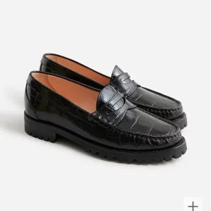 J.Crew Winona lug-sole penny loafers in croc-embossed leather