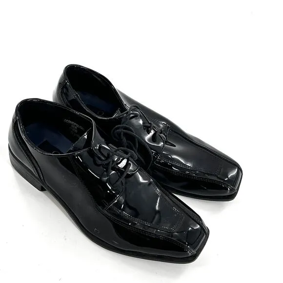 Jean Yves Mens Derby Oxford Dress Shoes 11 11WW Wide Black NWOT Patent Lace Up