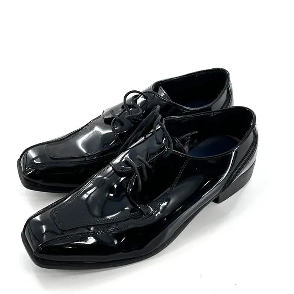 Jean Yves Mens Derby Oxford Dress Shoes 11 11WW Wide Black NWOT Patent Lace Up
