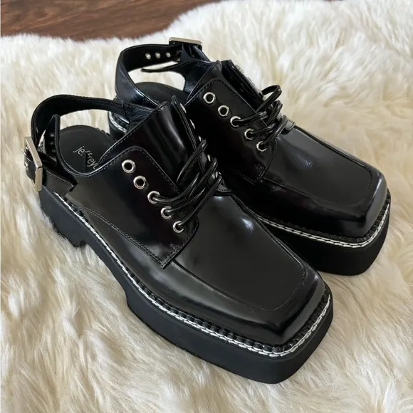 Jeffrey Campbell Book Slingback Platform Derby Shoes Size 6 Black