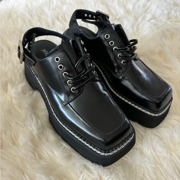 Jeffrey Campbell Book Slingback Platform Derby Shoes Size 6 Black