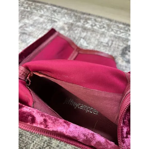Jeffrey Campbell Pink Crushed Velvet Tall Boots 7 Chunky Heel Go Go Boho Zip Up