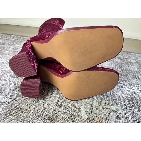 Jeffrey Campbell Pink Crushed Velvet Tall Boots 7 Chunky Heel Go Go Boho Zip Up