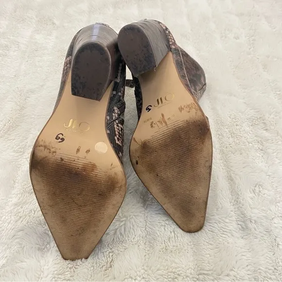Jennifer Lopez Jlo Snake Print Pointy Toe Heeled Ankle Boots Brown Size 8.5