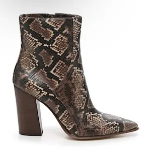 Jennifer Lopez Jlo Snake Print Pointy Toe Heeled Ankle Boots Brown Size 8.5