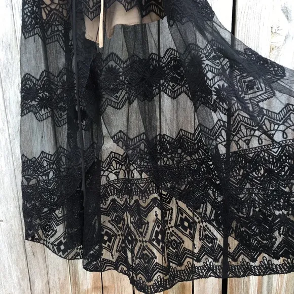 Jen’s Pirate Booty Cathedral Lace Wrap Maxi Dress Black S