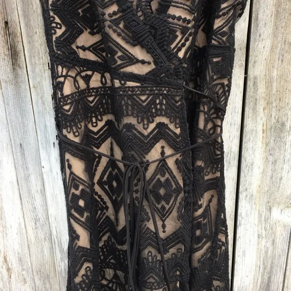 Jen’s Pirate Booty Cathedral Lace Wrap Maxi Dress Black S
