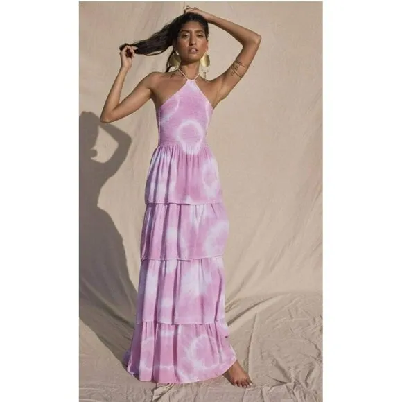 Jens Pirate Booty Free People Boho Tie Dye Halter Smocked Maxi Dress Size Small