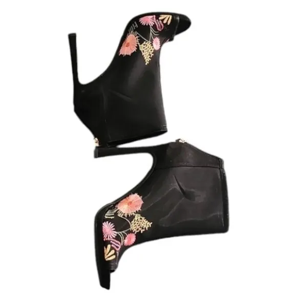 JESSICA SIMPSON Pascal Peeptoe Boots 8 Booties Boho Embroidered Stiletto Heels