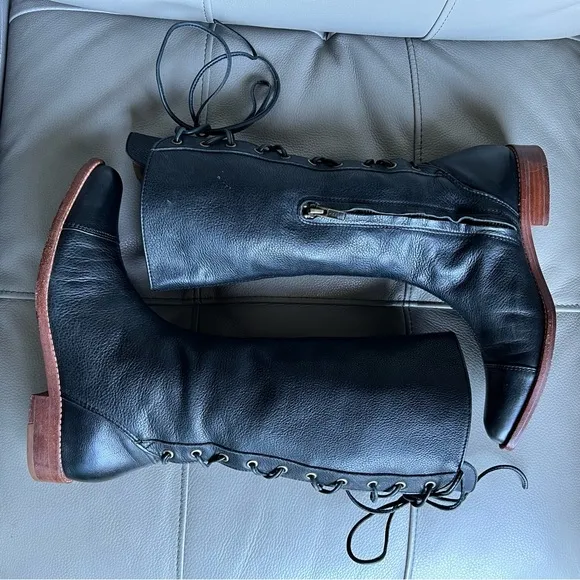 Jim Barnier Handmade Leather Lace Up Boots Sz 6 Victorian Gipsy Boho Rodeo Gray