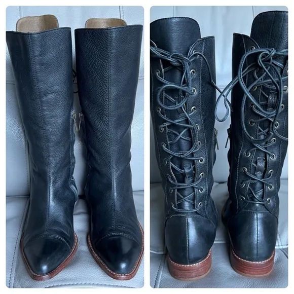 Jim Barnier Handmade Leather Lace Up Boots Sz 6 Victorian Gipsy Boho Rodeo Gray