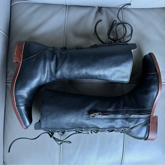 Jim Barnier Handmade Leather Lace Up Boots Sz 6 Victorian Gipsy Boho Rodeo Gray