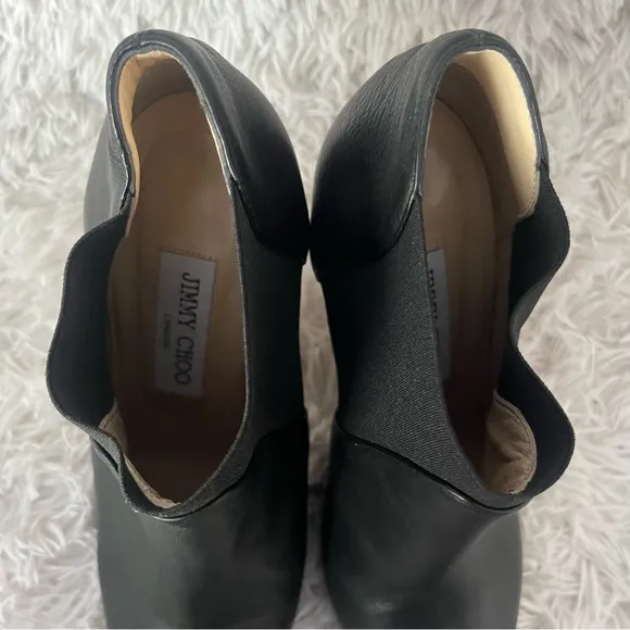 Jimmy Choo Black Genuine Leather Chelsea Boots Skinny Heel 8.5