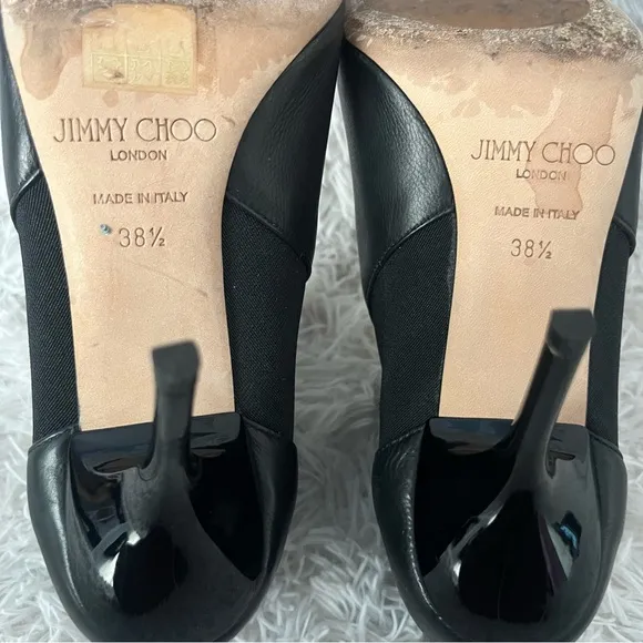 Jimmy Choo Black Genuine Leather Chelsea Boots Skinny Heel 8.5