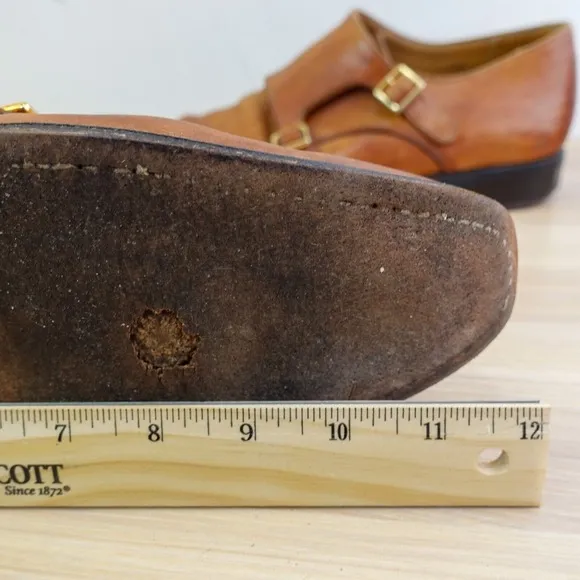 John Fluevog Monk Strap Dress Shoes Men 10 M Cognac Twin Turbine 205 Pine Street