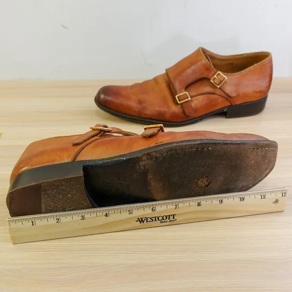 John Fluevog Monk Strap Dress Shoes Men 10 M Cognac Twin Turbine 205 Pine Street