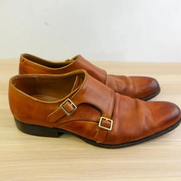 John Fluevog Monk Strap Dress Shoes Men 10 M Cognac Twin Turbine 205 Pine Street