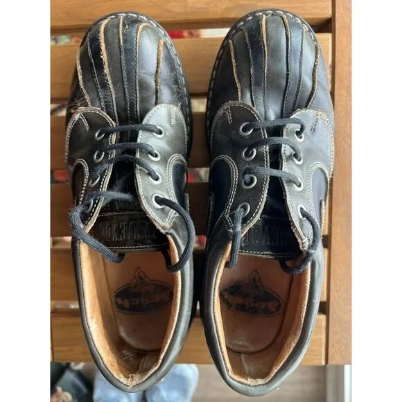 John Fluevog Vintage Angel Swirl shoes boot leather  - size 6 Black Gray brown
