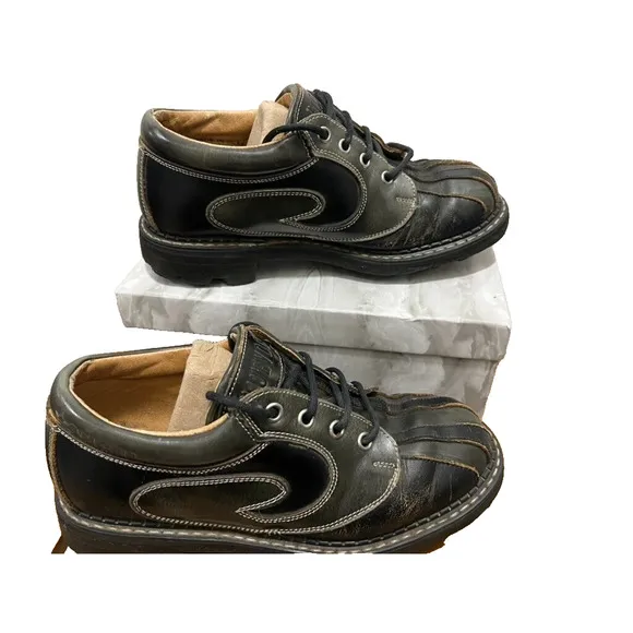 John Fluevog Vintage Angel Swirl shoes boot leather  - size 6 Black Gray brown
