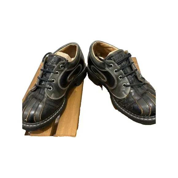 John Fluevog Vintage Angel Swirl shoes boot leather  - size 6 Black Gray brown
