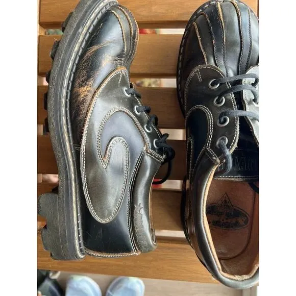 John Fluevog Vintage Angel Swirl shoes boot leather  - size 6 Black Gray brown