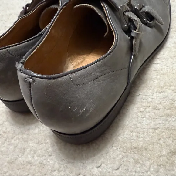 John Varvatos Double Monk Cap Toe Leather Dress Shoes Gray Men's US 10