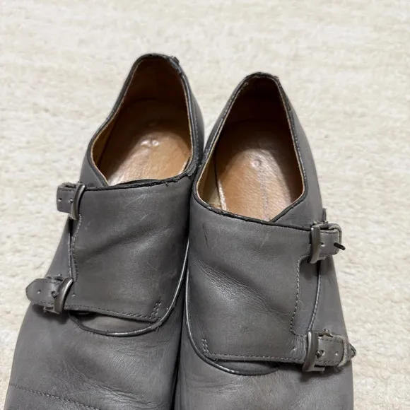 John Varvatos Double Monk Cap Toe Leather Dress Shoes Gray Men's US 10