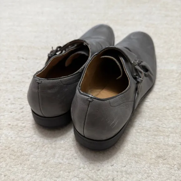 John Varvatos Double Monk Cap Toe Leather Dress Shoes Gray Men's US 10