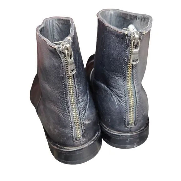 John Varvatos USA Black Leather Zip Up Biker Boots