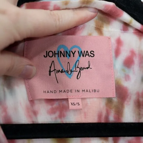 Johnny Was Amanda Bond Julia Dress Tie Dye Tiered Midi Boho Shirtdress SZ XS / S